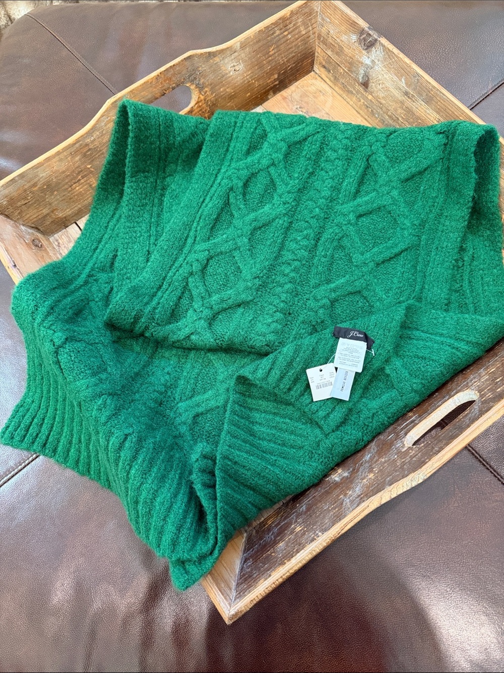 J. Crew Green Cable Knit V-Neck Sweater Scarf